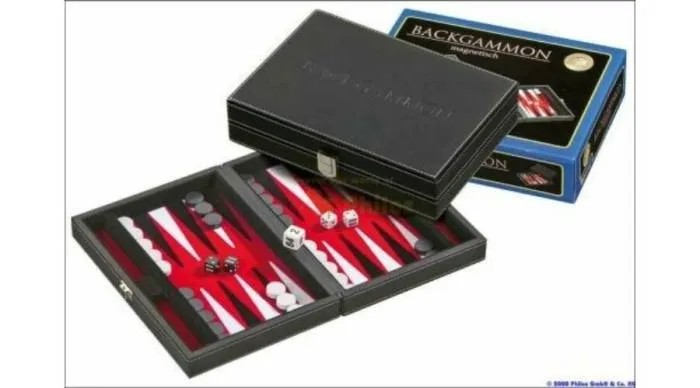 601711 Backgammon 23 cm, fekete műbőr